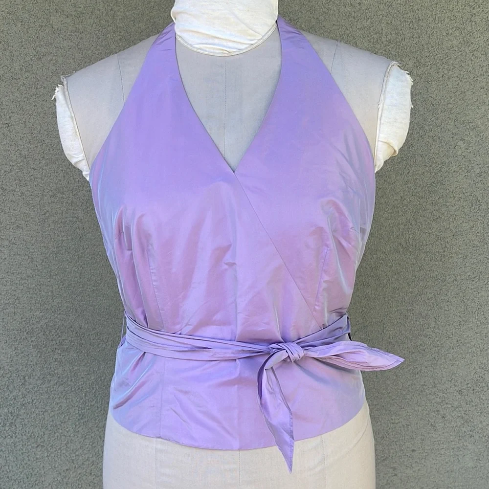 Ann Taylor Y2K 2000s iridescent halter wrap top - Picture 3 of 8
